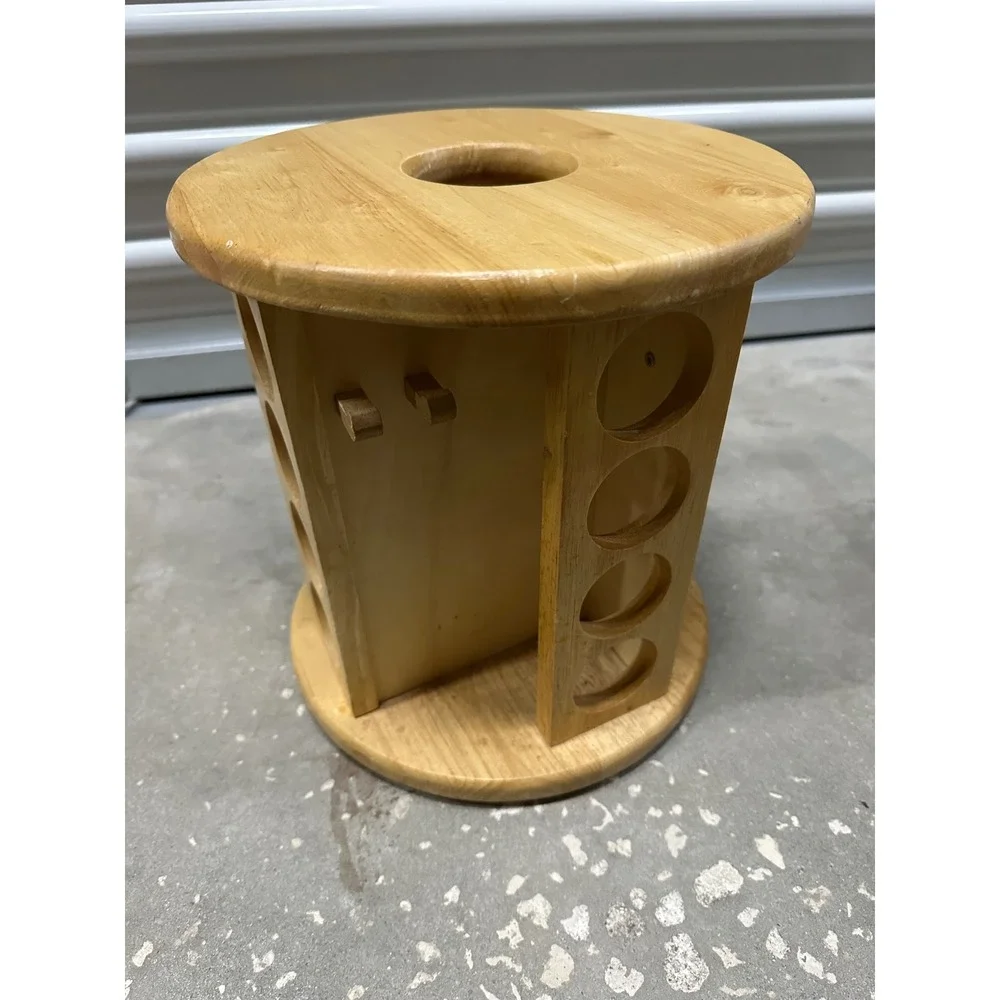 Rotating Wooden Spice Rack Organizer Carousel Natural Wood Kitchen Storage